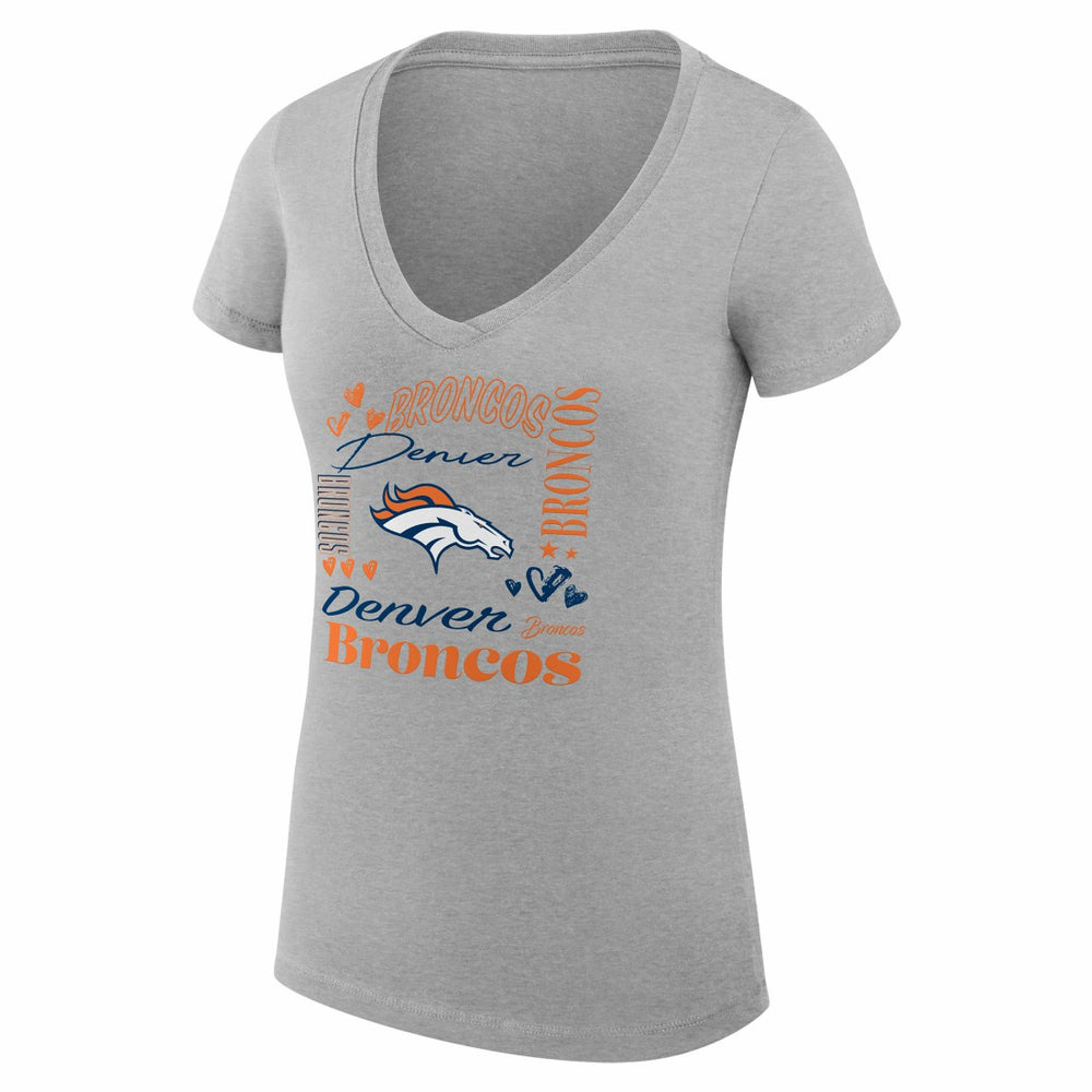 Denver Broncos G-III 4Her by Carl Banks Women's Super-Slim Fit Lightweight Collage Team V-Neck T-Shirt Heather Gray | NFL