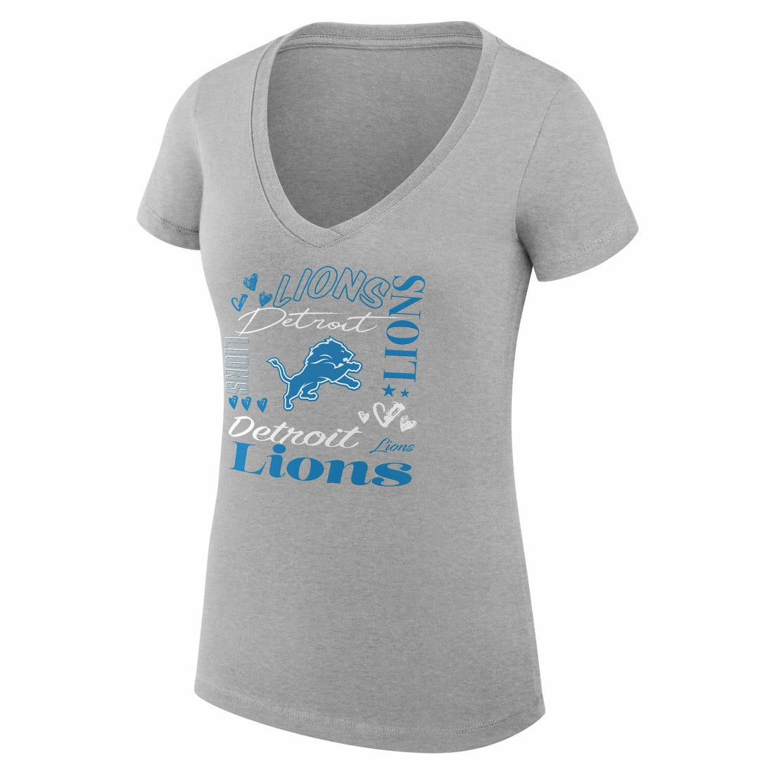 Detroit Lions G-III 4Her by Carl Banks Women's Super-Slim Fit Lightweight Collage Team V-Neck T-Shirt Heather Gray | NFL