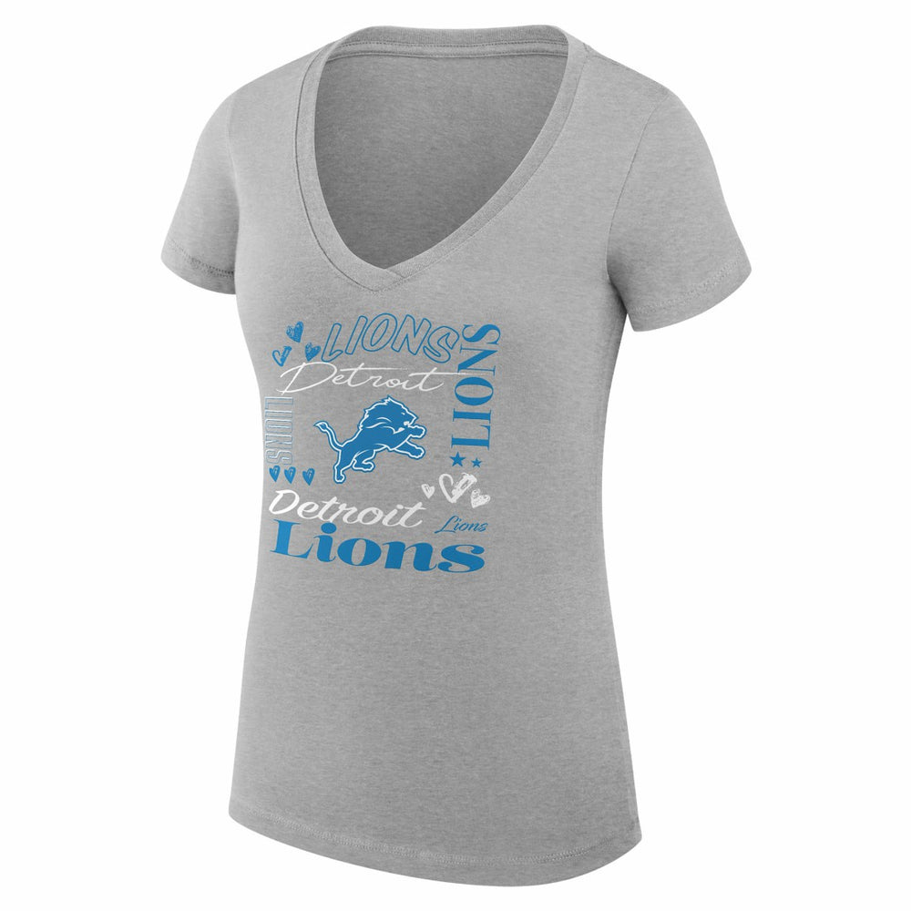 Detroit Lions G-III 4Her by Carl Banks Women's Super-Slim Fit Lightweight Collage Team V-Neck T-Shirt Heather Gray | NFL