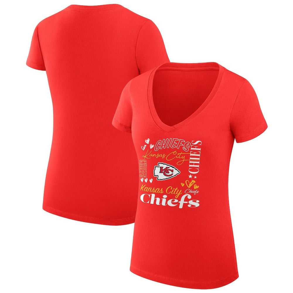 Kansas City Chiefs G-III 4Her by Carl Banks Women's Super-Slim Fit Lightweight Collage Team V-Neck T-Shirt Red | NFL