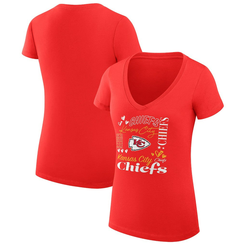 Kansas City Chiefs G-III 4Her by Carl Banks Women's Super-Slim Fit Lightweight Collage Team V-Neck T-Shirt Red | NFL