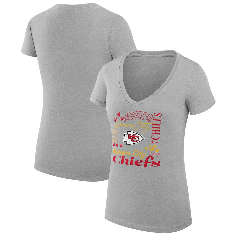 Kansas City Chiefs G-III 4Her by Carl Banks Women's Super-Slim Fit Lightweight Collage Team V-Neck T-Shirt Heather Gray | NFL