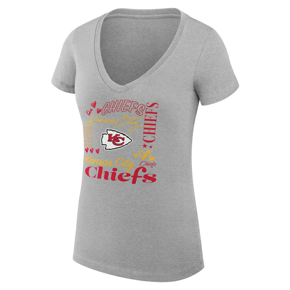 Kansas City Chiefs G-III 4Her by Carl Banks Women's Super-Slim Fit Lightweight Collage Team V-Neck T-Shirt Heather Gray | NFL