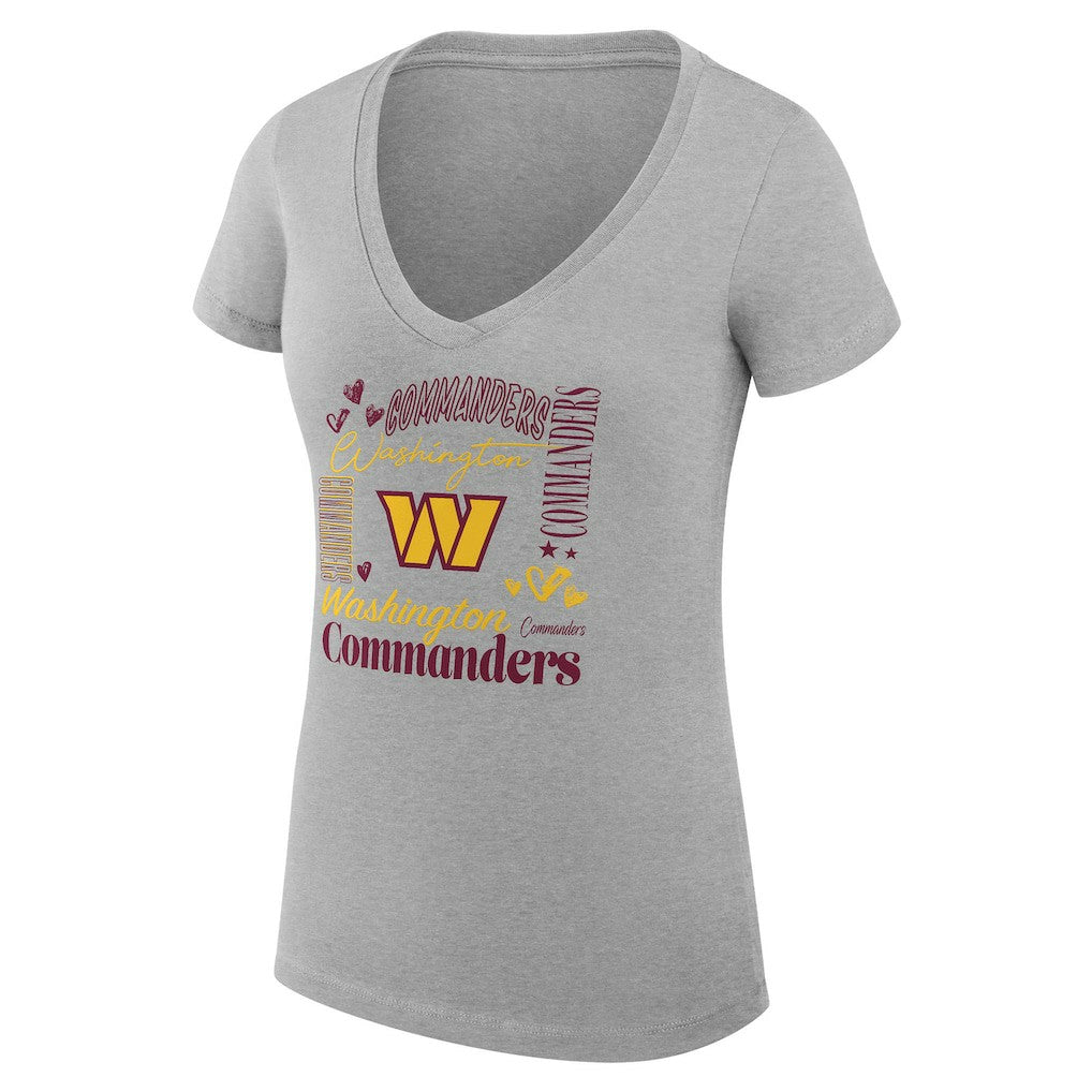 Washington Commanders G-III 4Her by Carl Banks Women's Super-Slim Fit Lightweight Collage Team V-Neck T-Shirt Heather Gray | NFL