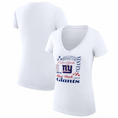 New York Giants G-III 4Her by Carl Banks Women's Super-Slim Fit Lightweight Collage Team V-Neck T-Shirt White | NFL