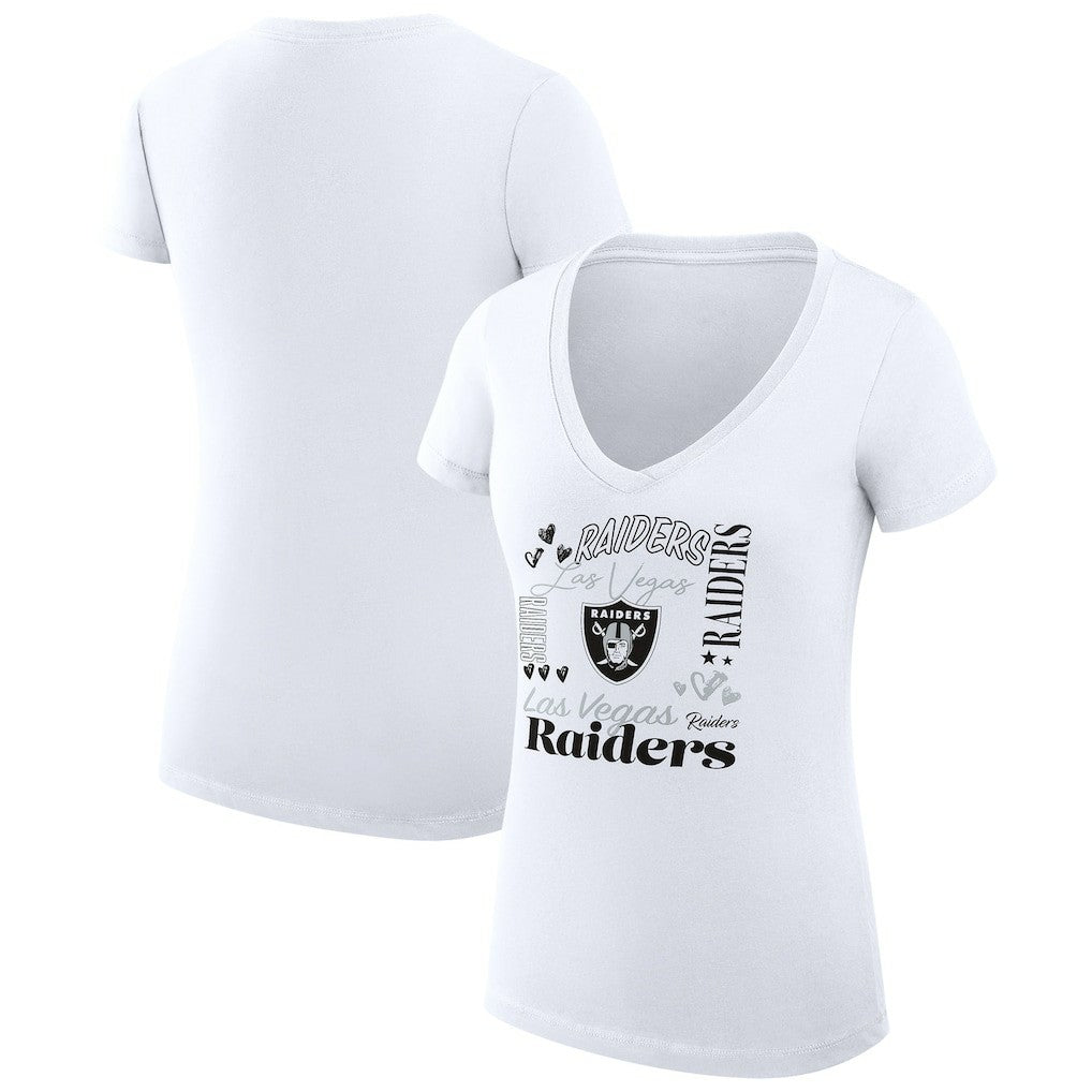 Las Vegas Raiders G-III 4Her by Carl Banks Women's Super-Slim Fit Lightweight Collage Team V-Neck T-Shirt White | NFL