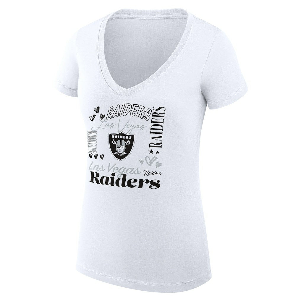 Las Vegas Raiders G-III 4Her by Carl Banks Women's Super-Slim Fit Lightweight Collage Team V-Neck T-Shirt White | NFL