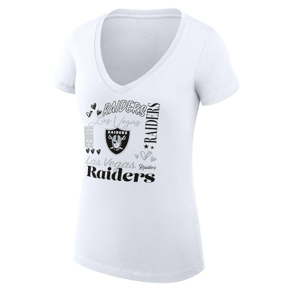 Las Vegas Raiders G-III 4Her by Carl Banks Women's Super-Slim Fit Lightweight Collage Team V-Neck T-Shirt White | NFL