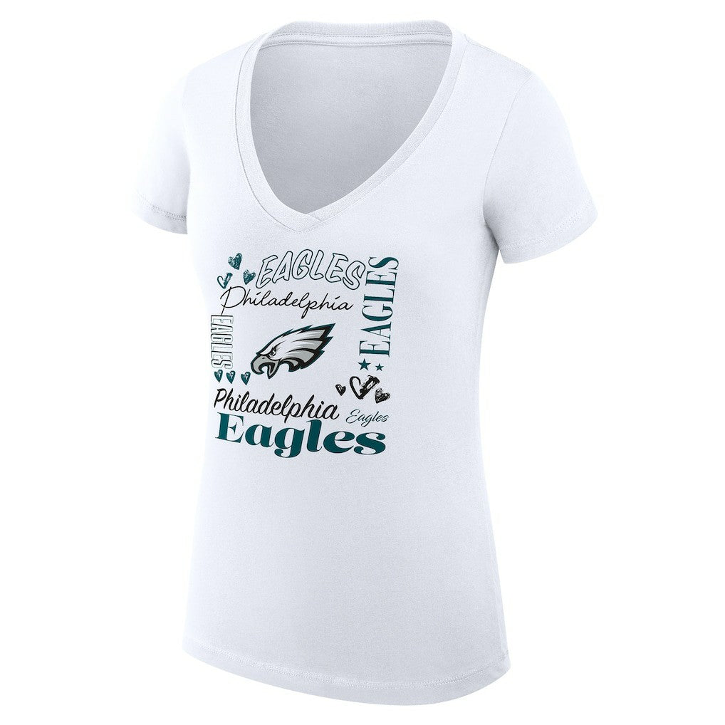 Philadelphia Eagles G-III 4Her by Carl Banks Women's Super-Slim Fit Lightweight Collage Team V-Neck T-Shirt White | NFL