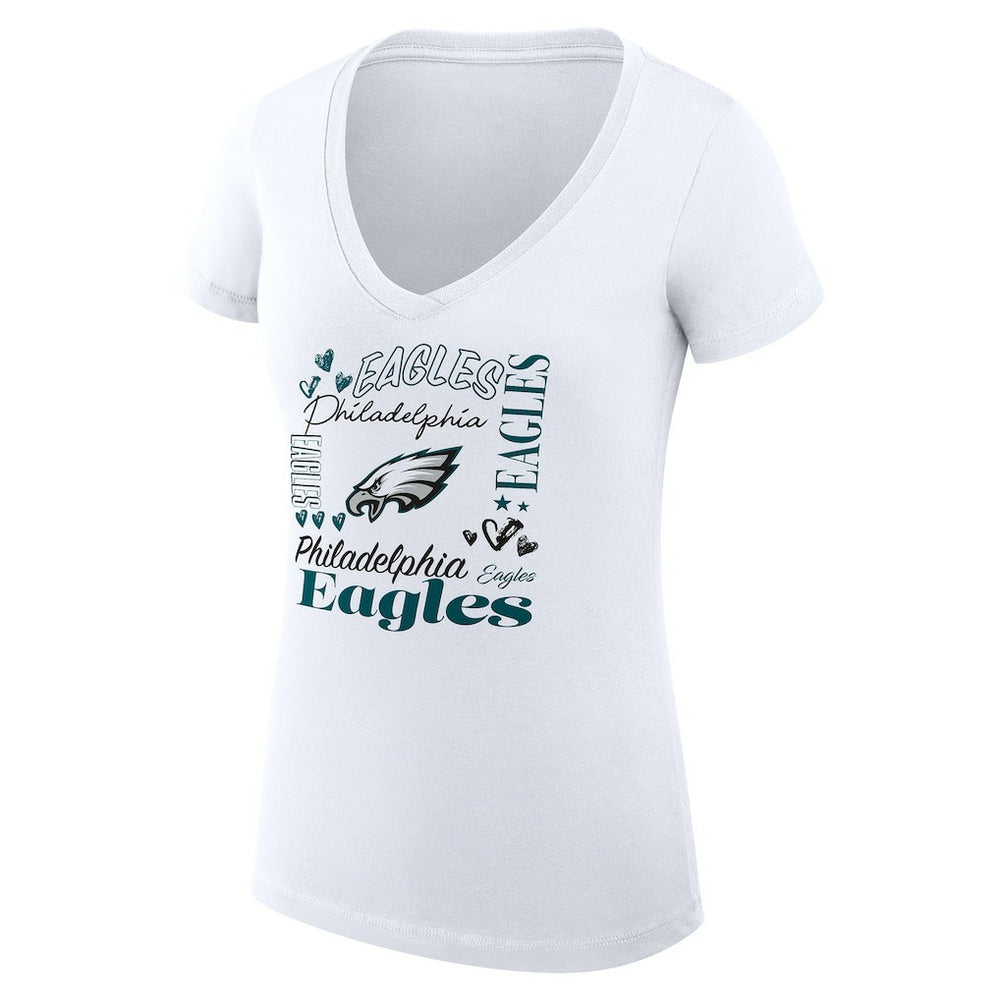 Philadelphia Eagles G-III 4Her by Carl Banks Women's Super-Slim Fit Lightweight Collage Team V-Neck T-Shirt White | NFL