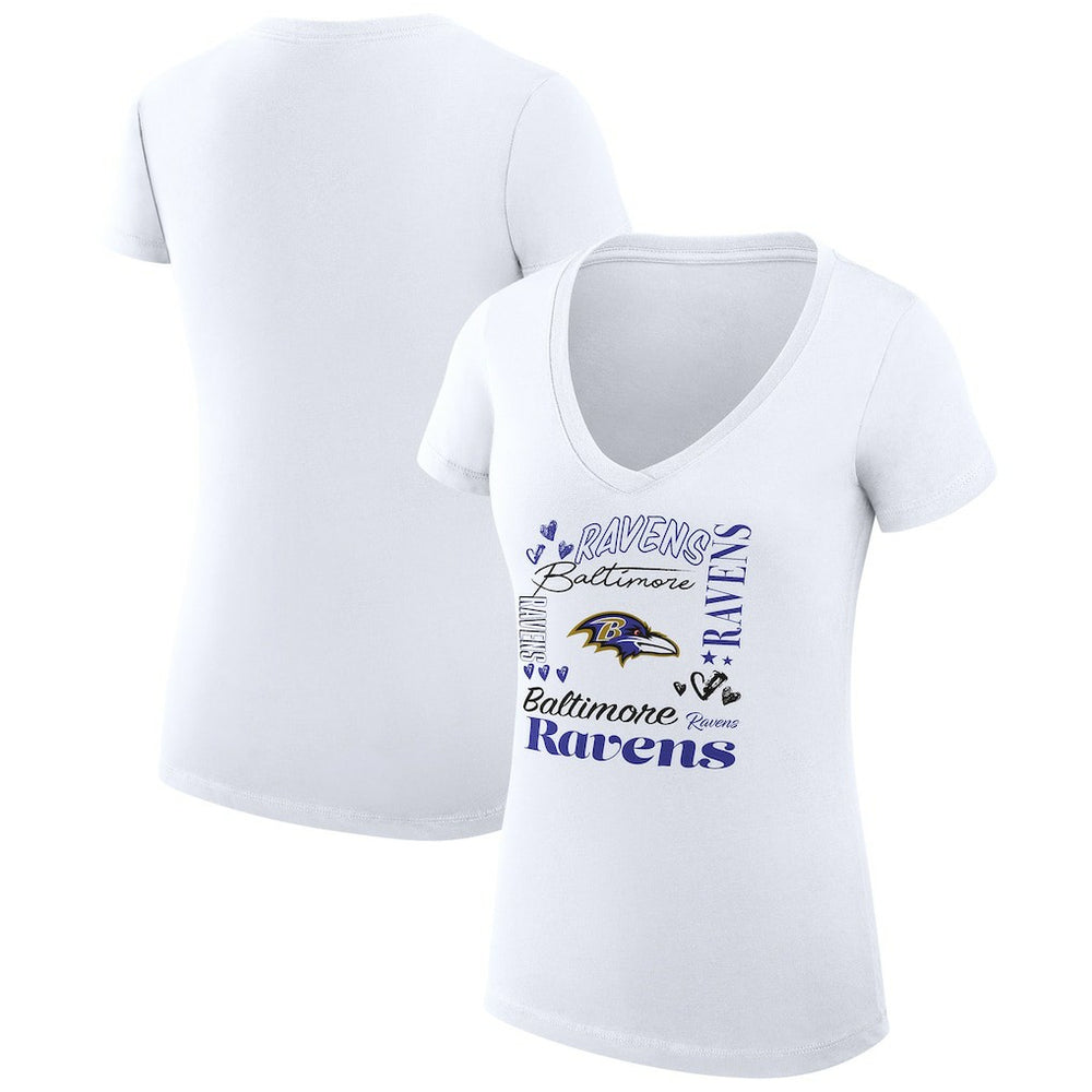 Baltimore Ravens G-III 4Her by Carl Banks Women's Super-Slim Fit Lightweight Collage Team V-Neck T-Shirt White | NFL