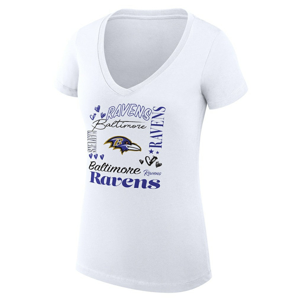 Baltimore Ravens G-III 4Her by Carl Banks Women's Super-Slim Fit Lightweight Collage Team V-Neck T-Shirt White | NFL