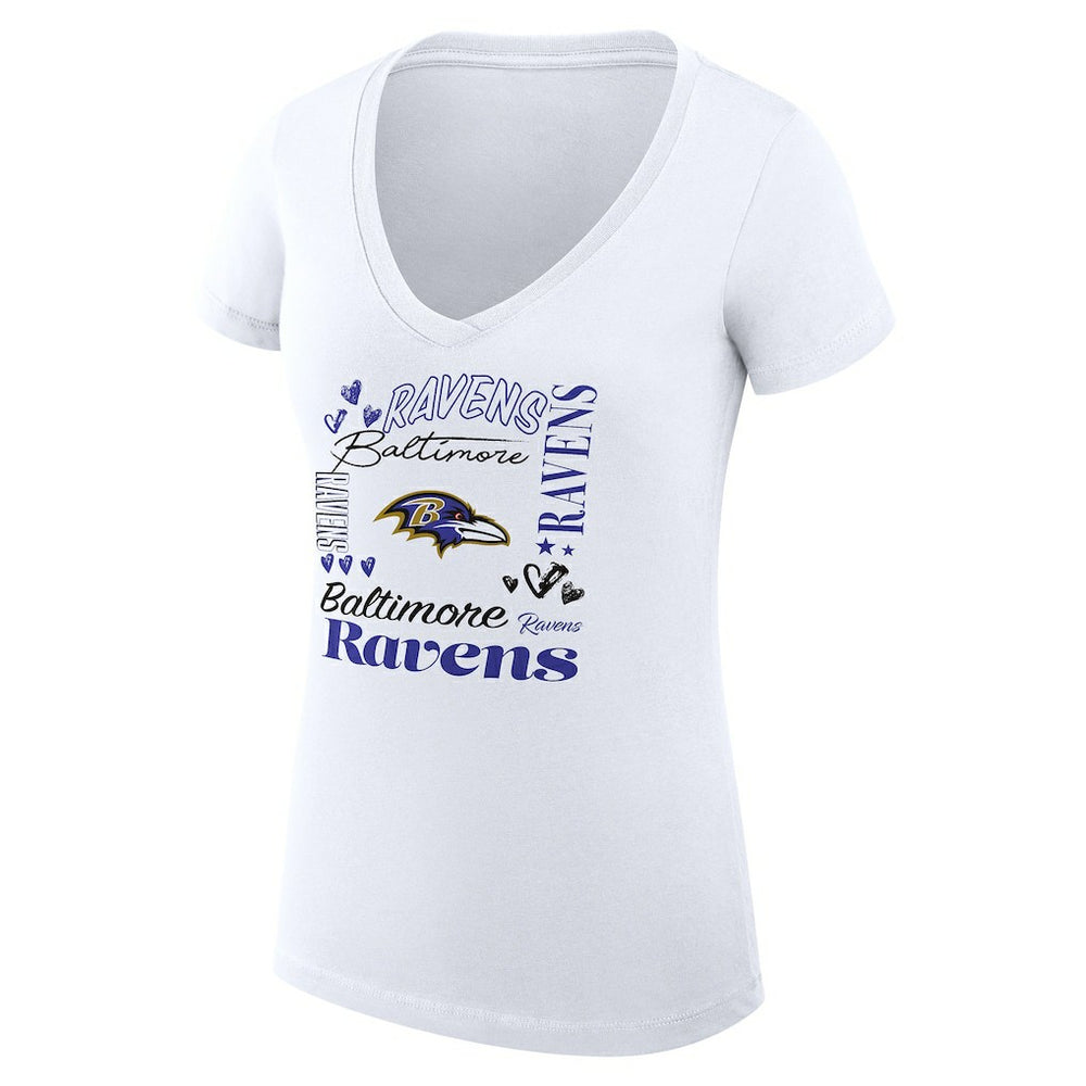 Baltimore Ravens G-III 4Her by Carl Banks Women's Super-Slim Fit Lightweight Collage Team V-Neck T-Shirt White | NFL