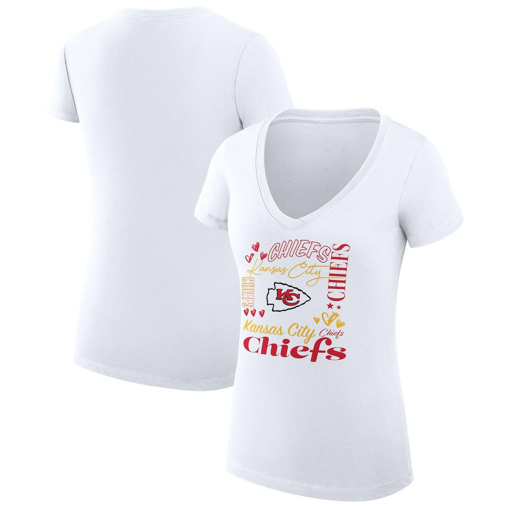Kansas City Chiefs G-III 4Her by Carl Banks Women's Super-Slim Fit Lightweight Collage Team V-Neck T-Shirt White | NFL