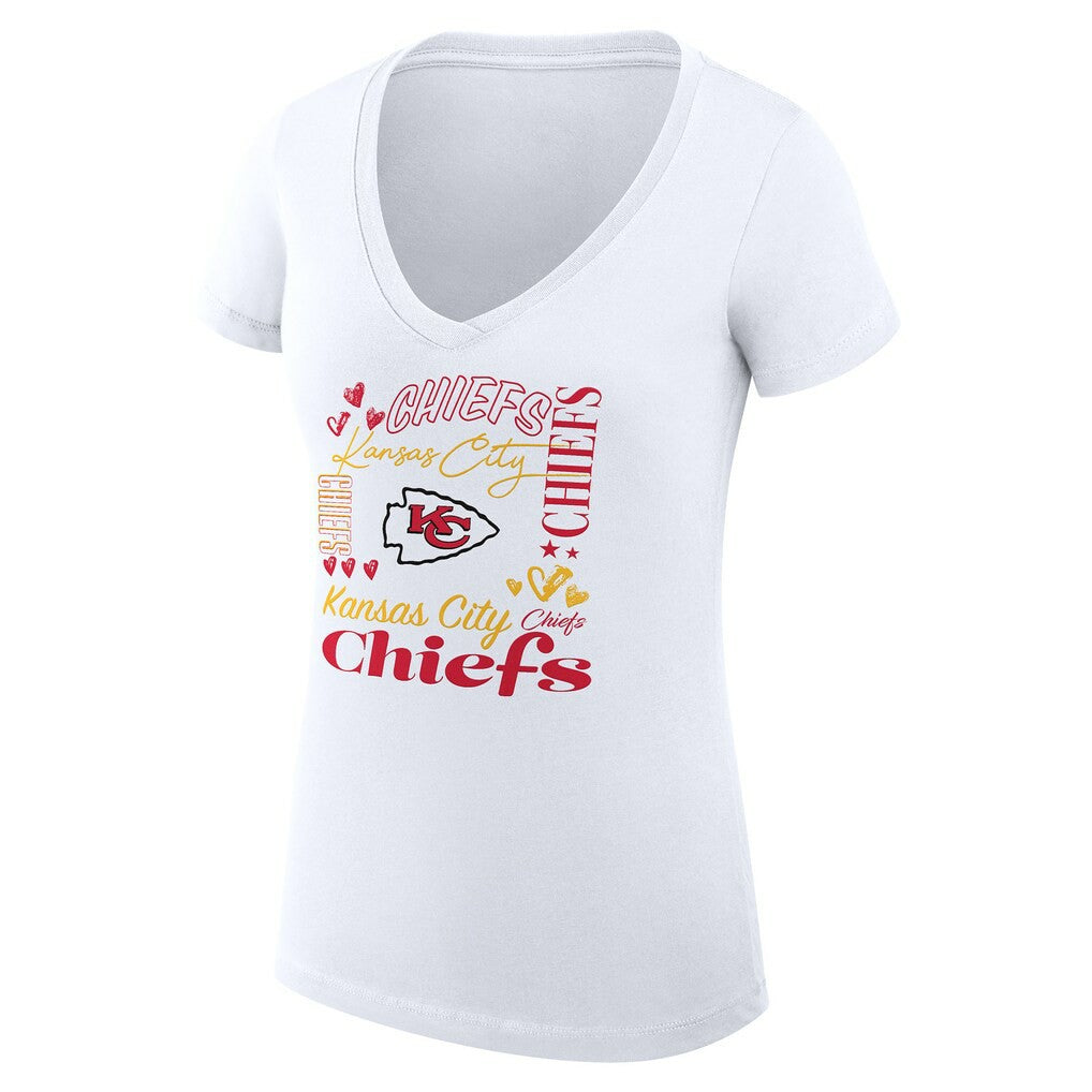 Kansas City Chiefs G-III 4Her by Carl Banks Women's Super-Slim Fit Lightweight Collage Team V-Neck T-Shirt White | NFL