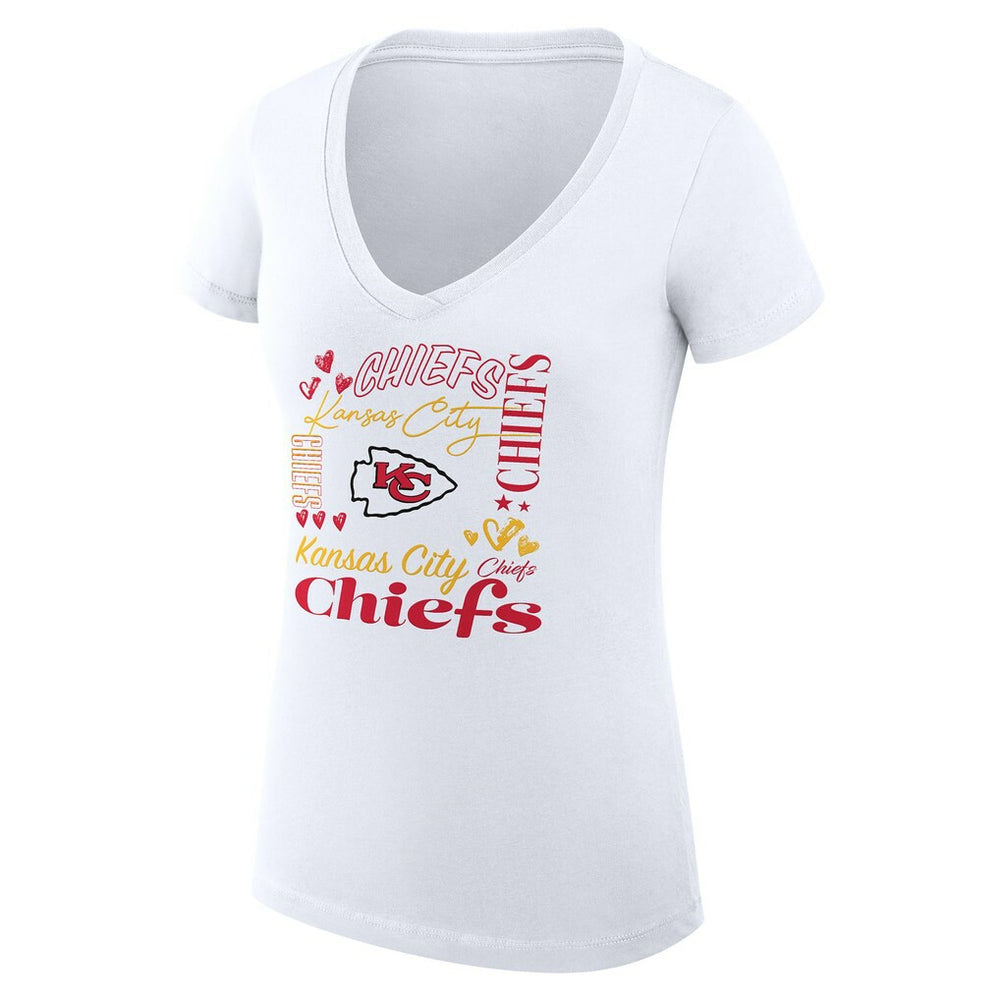 Kansas City Chiefs G-III 4Her by Carl Banks Women's Super-Slim Fit Lightweight Collage Team V-Neck T-Shirt White | NFL