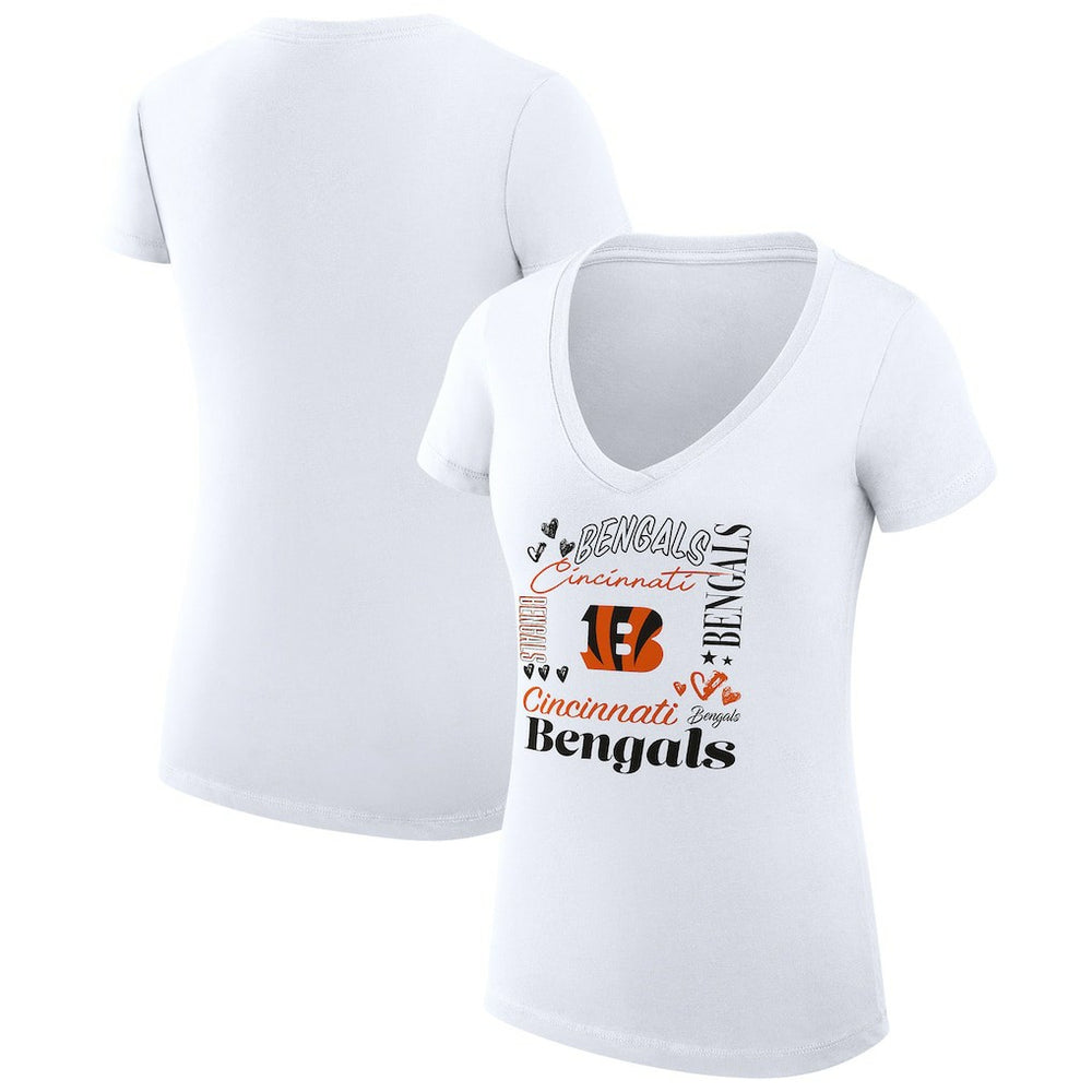 Cincinnati Bengals G-III 4Her by Carl Banks Women's Super-Slim Fit Lightweight Collage Team V-Neck T-Shirt White | NFL