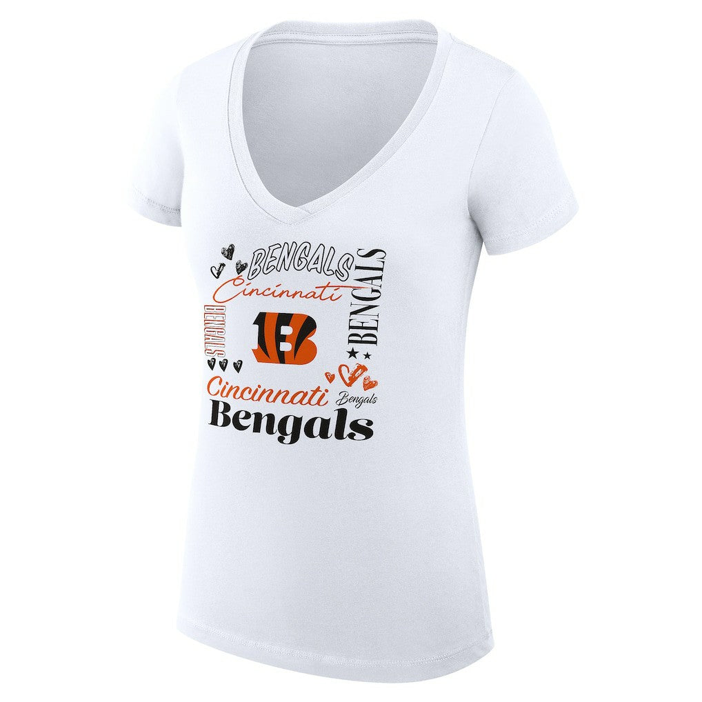 Cincinnati Bengals G-III 4Her by Carl Banks Women's Super-Slim Fit Lightweight Collage Team V-Neck T-Shirt White | NFL