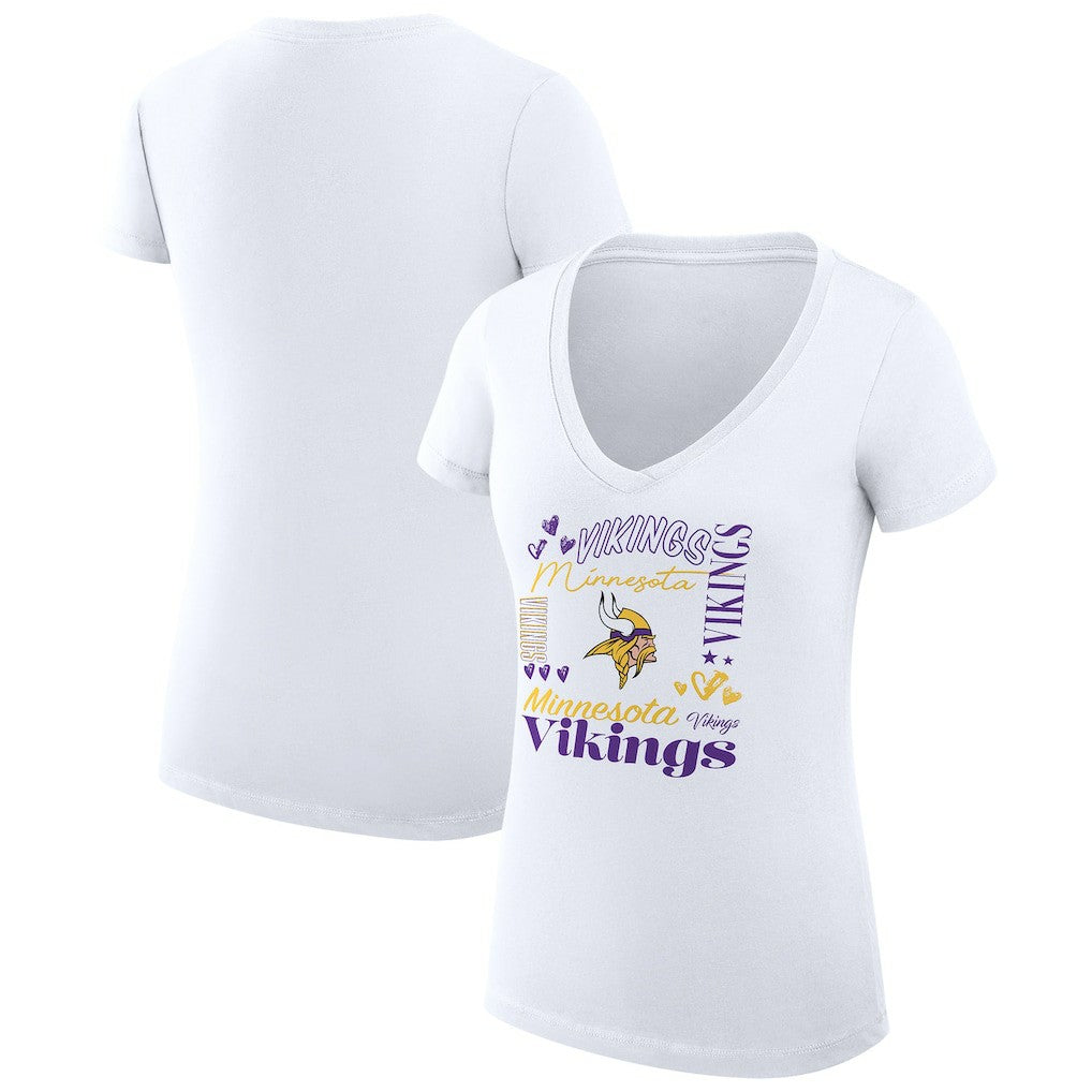 Minnesota Vikings G-III 4Her by Carl Banks Women's Super-Slim Fit Lightweight Collage Team V-Neck T-Shirt White | NFL