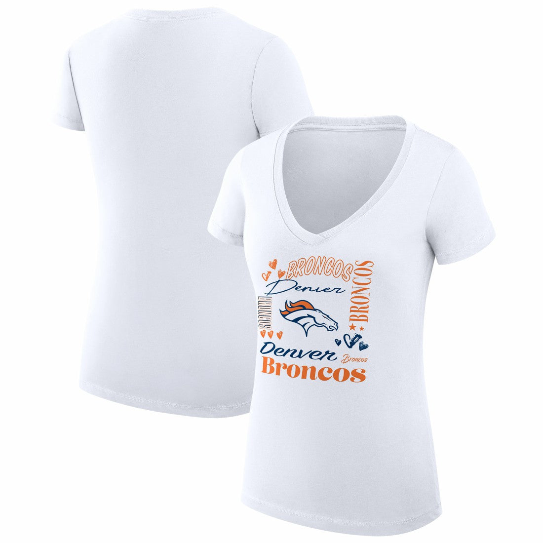 Denver Broncos G-III 4Her by Carl Banks Women's Super-Slim Fit Lightweight Collage Team V-Neck T-Shirt White | NFL