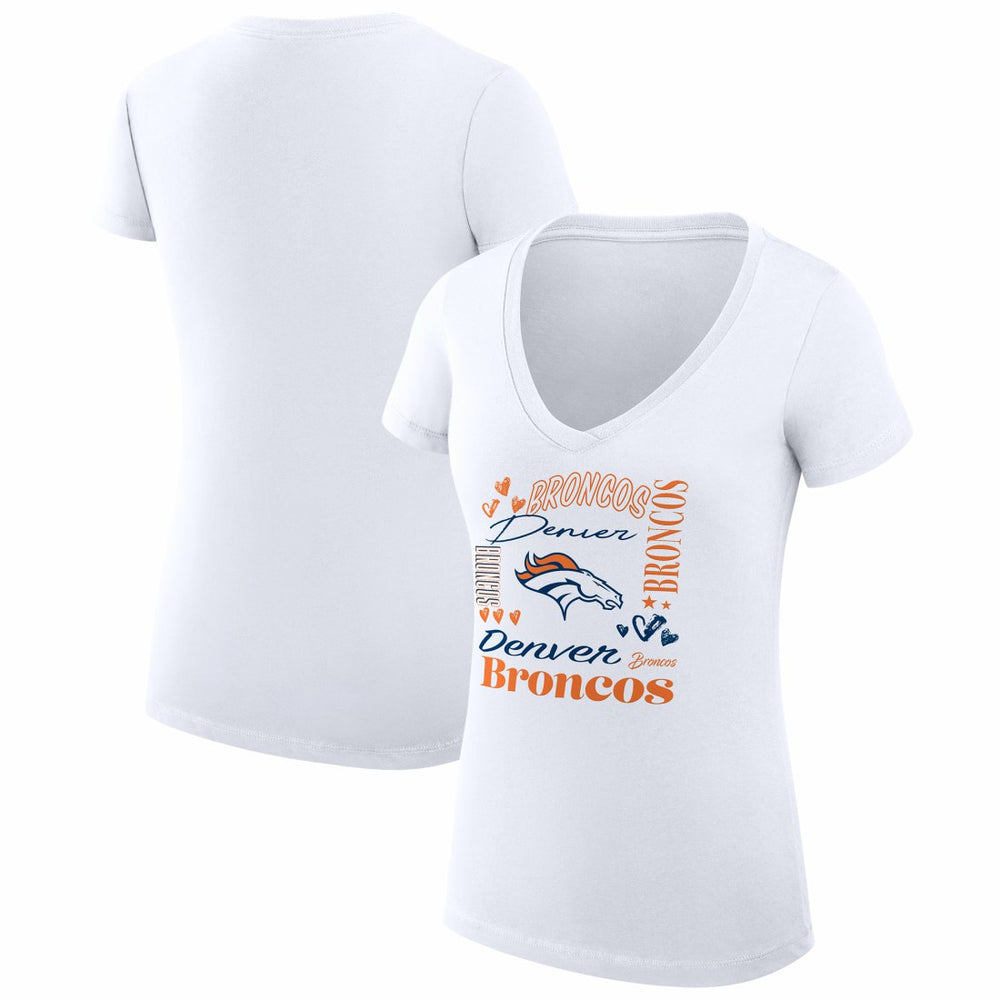 Denver Broncos G-III 4Her by Carl Banks Women's Super-Slim Fit Lightweight Collage Team V-Neck T-Shirt White | NFL