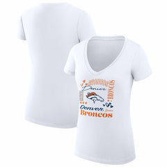 Denver Broncos G-III 4Her by Carl Banks Women's Super-Slim Fit Lightweight Collage Team V-Neck T-Shirt White | NFL
