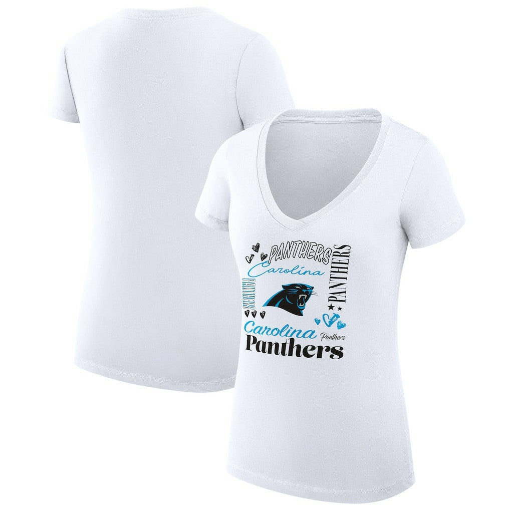 Carolina Panthers G-III 4Her by Carl Banks Women's Super-Slim Fit Lightweight Collage Team V-Neck T-Shirt White | NFL