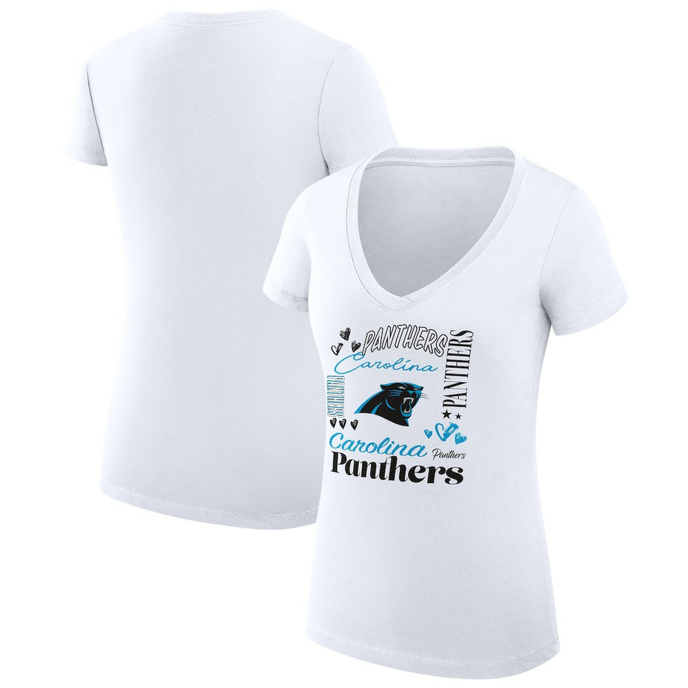 Carolina Panthers G-III 4Her by Carl Banks Women's Super-Slim Fit Lightweight Collage Team V-Neck T-Shirt White | NFL