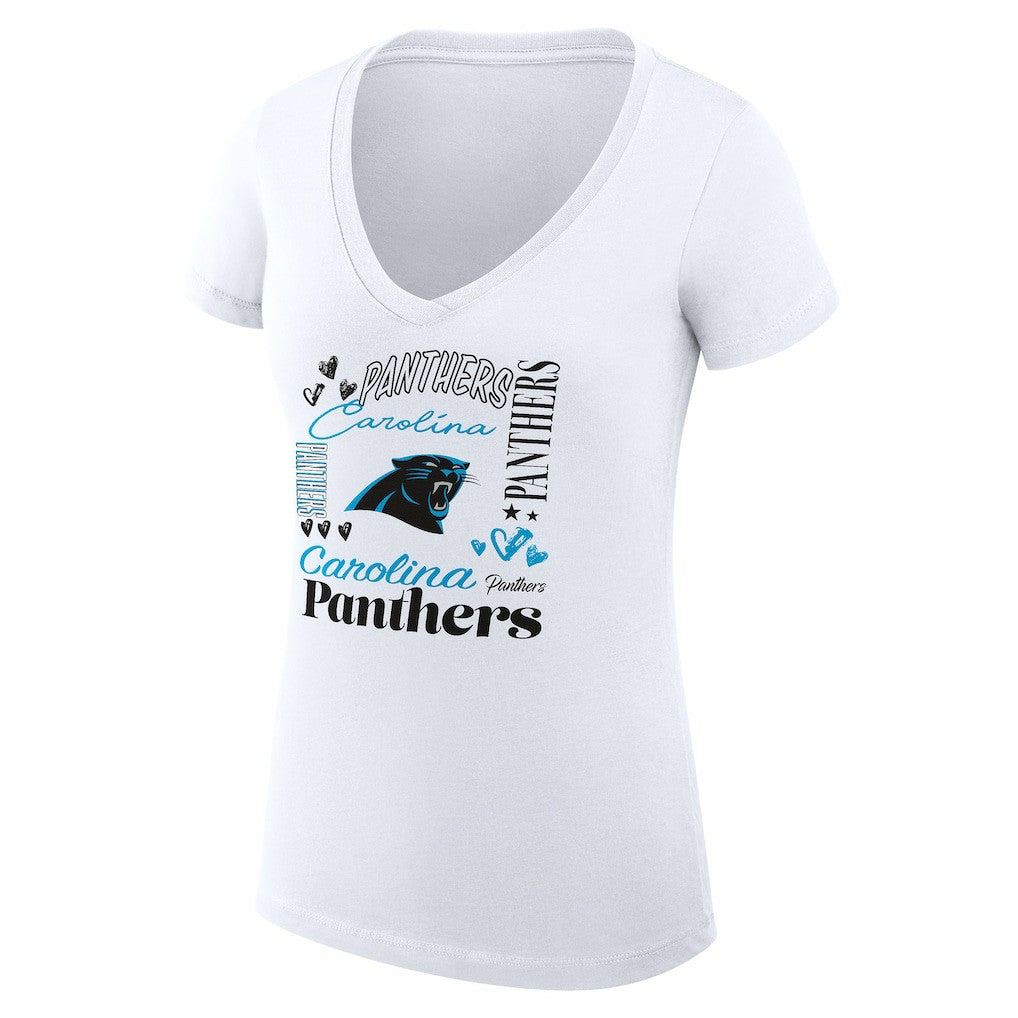 Carolina Panthers G-III 4Her by Carl Banks Women's Super-Slim Fit Lightweight Collage Team V-Neck T-Shirt White | NFL