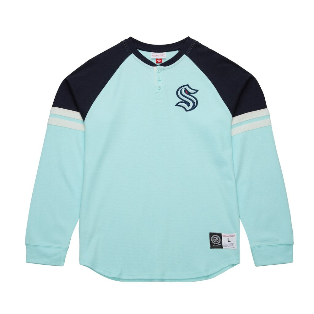 Seattle Kraken Mitchell & Ness Thermal Henley Long Sleeve T-Shirt - Light Blue - NHL