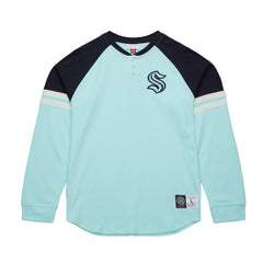 Seattle Kraken Mitchell & Ness Thermal Henley Long Sleeve T-Shirt - Light Blue - NHL