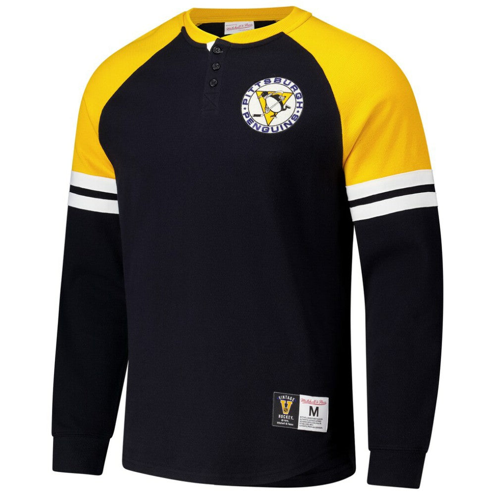 Pittsburgh Penguins Mitchell & Ness Thermal Henley Long Sleeve T-Shirt - Black - NHL