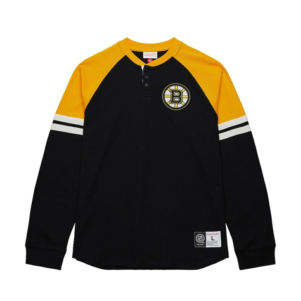 Boston Bruins Mitchell & Ness Thermal Henley Long Sleeve T-Shirt - Black - NHL