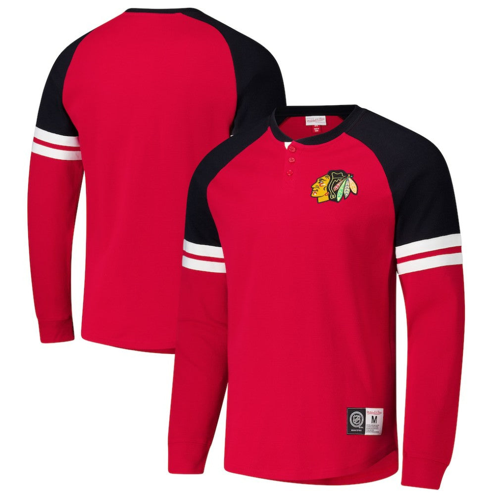 Chicago Blackhawks Mitchell & Ness Thermal Henley Long Sleeve T-Shirt - Red - NHL