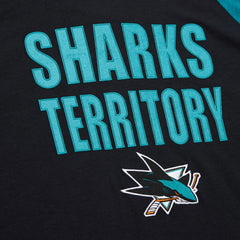 San Jose Sharks Mitchell & Ness Legendary Slub Raglan Long Sleeve T-Shirt - Black/Teal - NHL