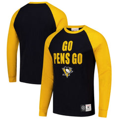Pittsburgh Penguins Mitchell & Ness Legendary Slub Raglan Long Sleeve T-Shirt - Black/Gold - NHL