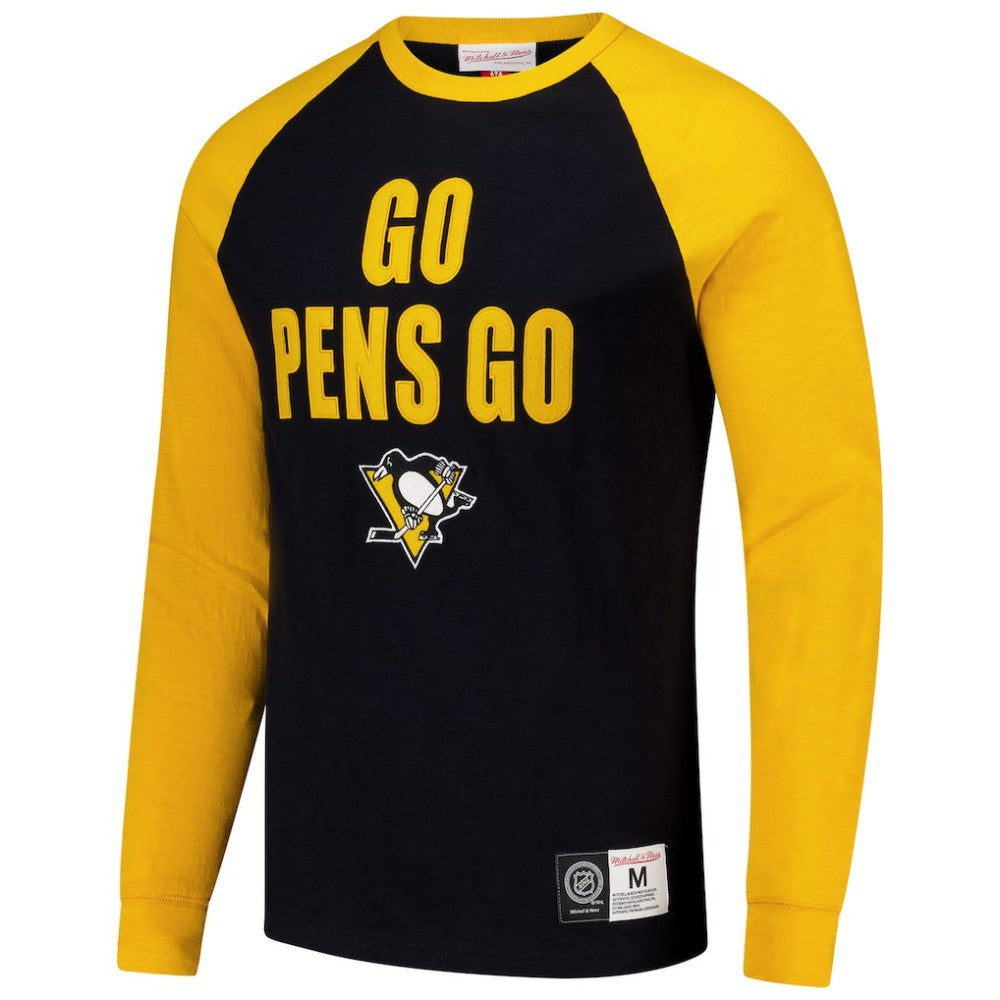Pittsburgh Penguins Mitchell & Ness Legendary Slub Raglan Long Sleeve T-Shirt - Black/Gold - NHL