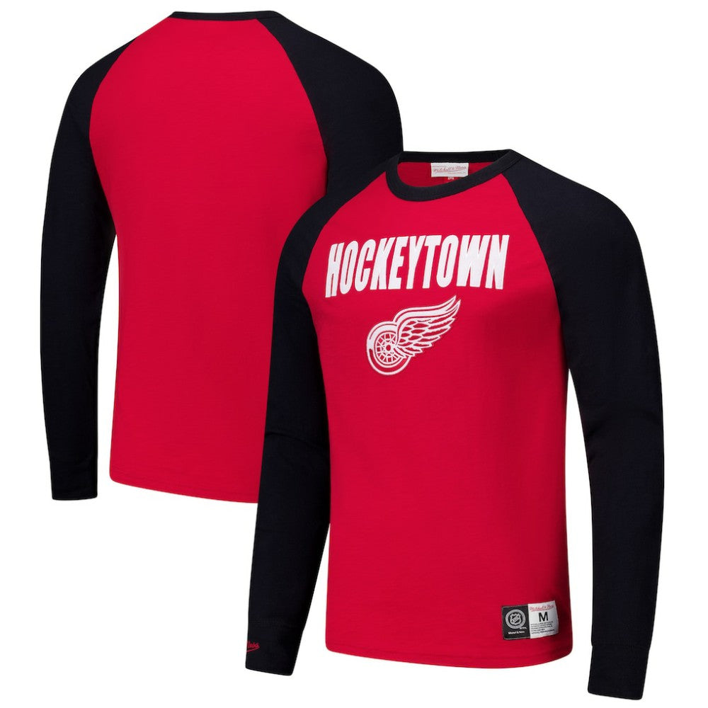 Detroit Red Wings Mitchell & Ness Legendary Slub Raglan Long Sleeve T-Shirt - Red/Black - NHL