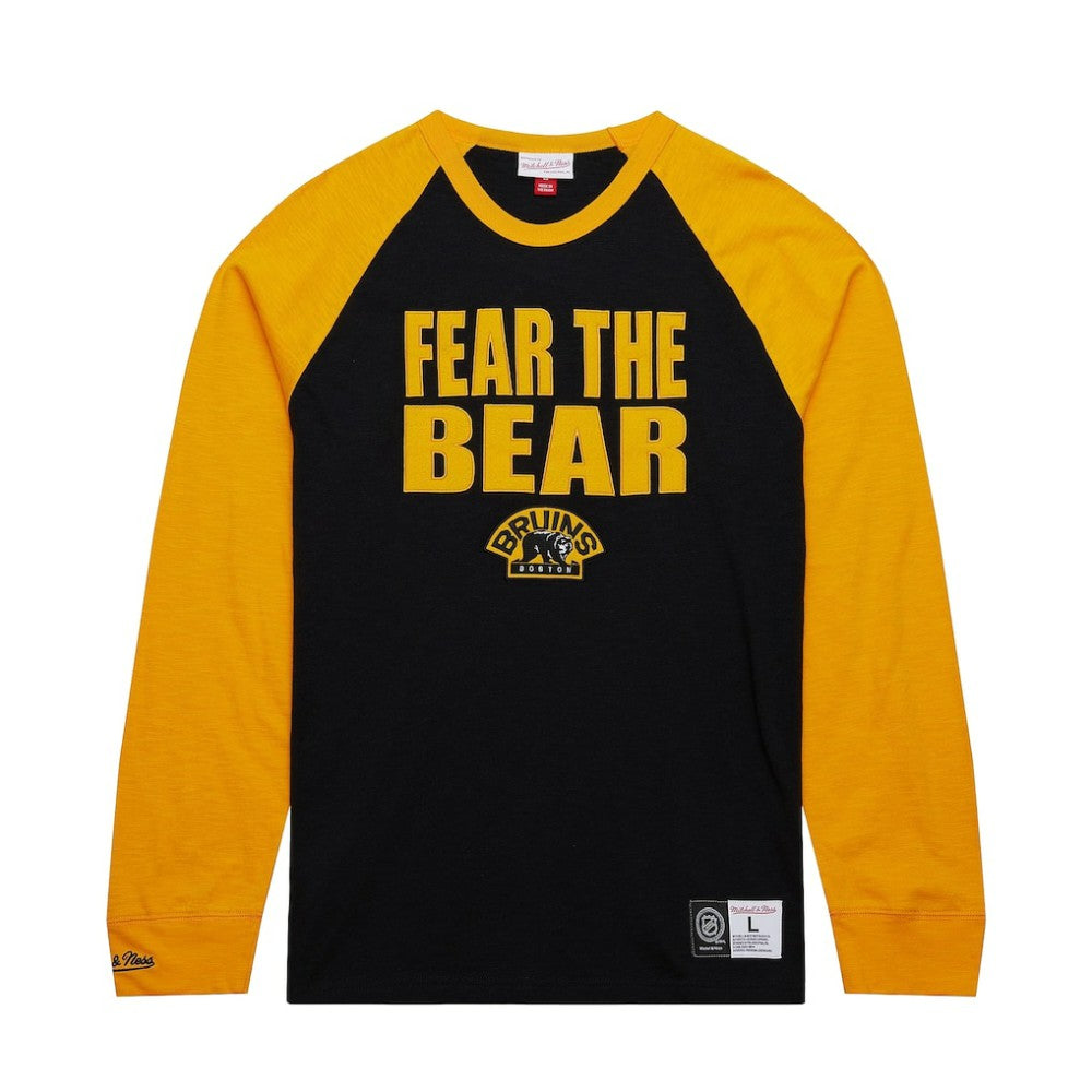 Boston Bruins Mitchell & Ness Legendary Slub Raglan Long Sleeve T-Shirt - Black/Gold - NHL