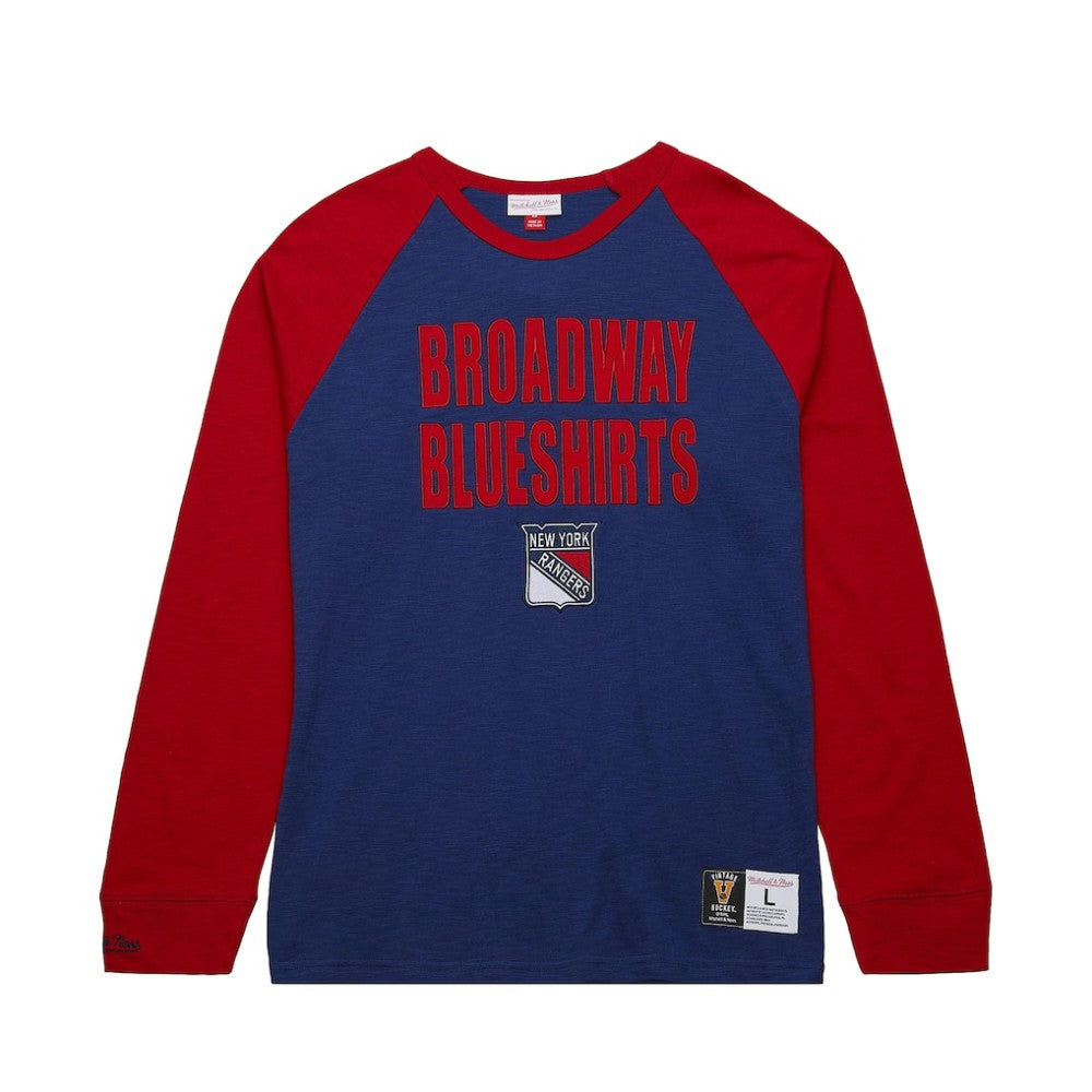 New York Rangers Mitchell & Ness Legendary Slub Raglan Long Sleeve T-Shirt - Blue/Red - NHL