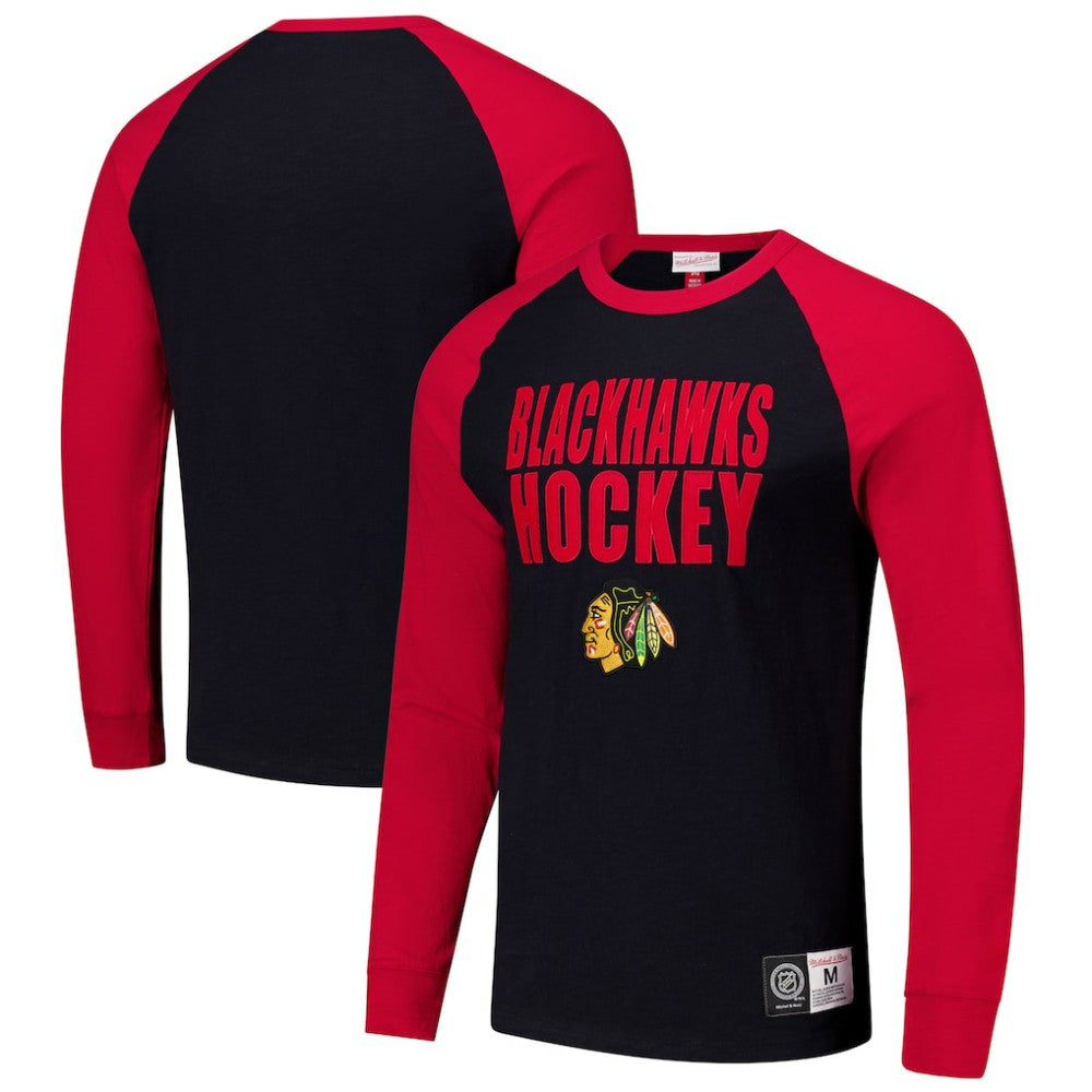 Chicago Blackhawks Mitchell & Ness Legendary Slub Raglan Long Sleeve T-Shirt - Black/Red - NHL