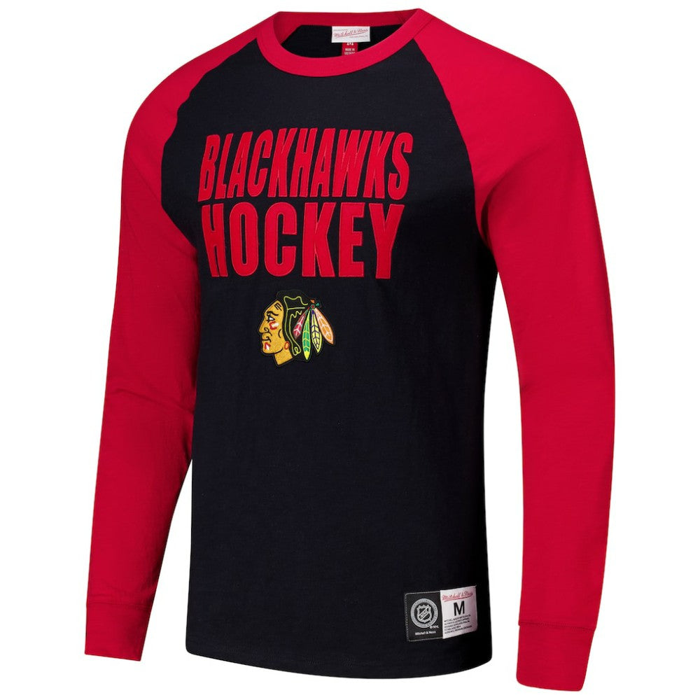 Chicago Blackhawks Mitchell & Ness Legendary Slub Raglan Long Sleeve T-Shirt - Black/Red - NHL