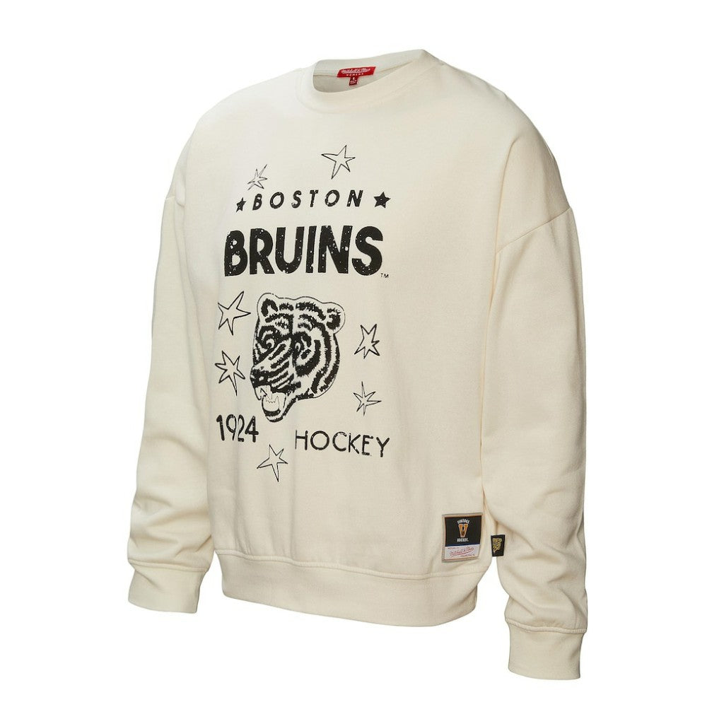 Boston Bruins Mitchell & Ness Women's Logo 3.0 Pullover Sweatshirt - Cream - NHL
