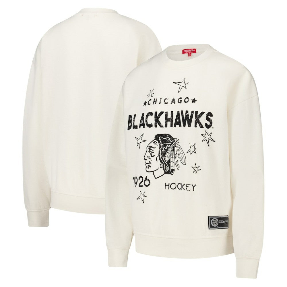 Chicago Blackhawks Mitchell & Ness Women's Logo 3.0 Pullover Sweatshirt - Cream - NHL