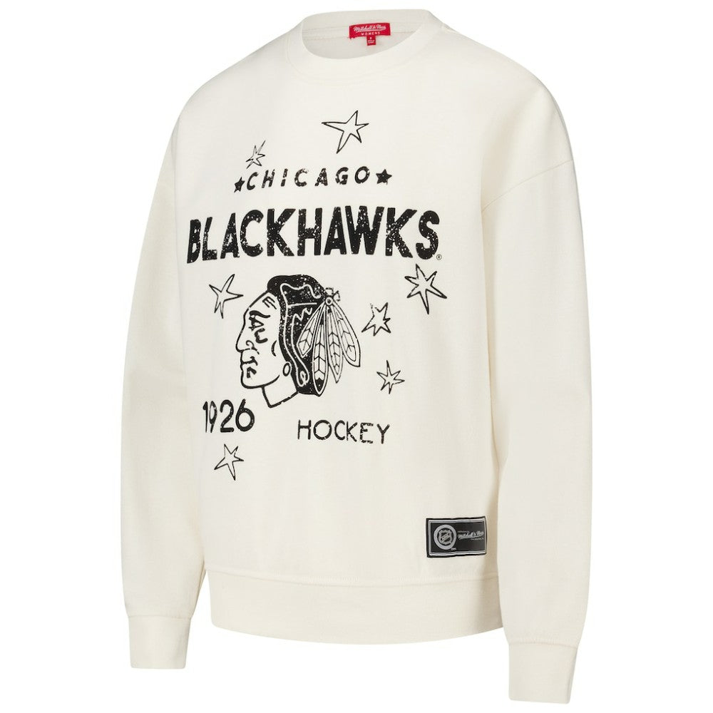 Chicago Blackhawks Mitchell & Ness Women's Logo 3.0 Pullover Sweatshirt - Cream - NHL