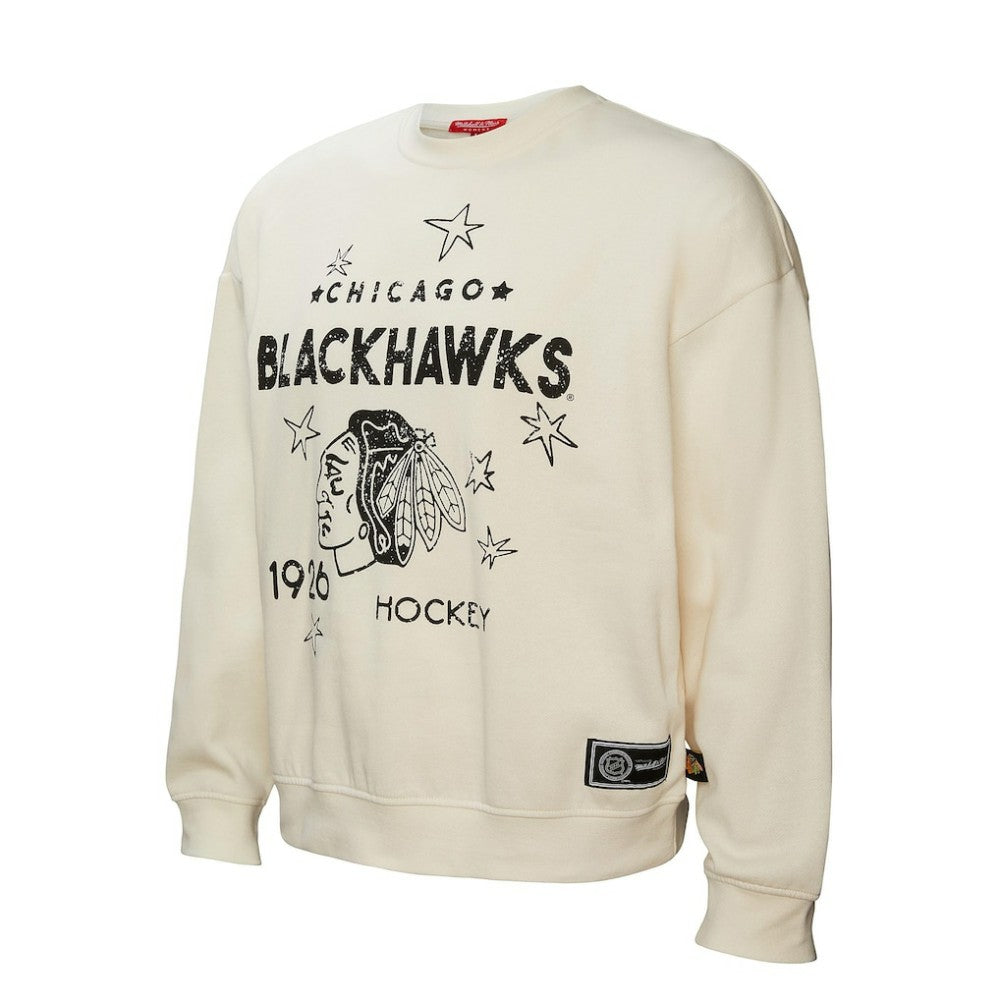 Chicago Blackhawks Mitchell & Ness Women's Logo 3.0 Pullover Sweatshirt - Cream - NHL
