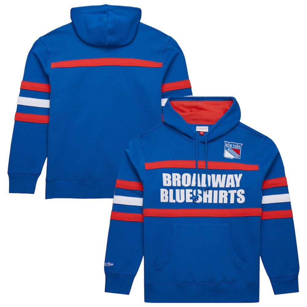 New York Rangers Mitchell & Ness Head Coach Slogan Pullover Hoodie - Blue - NHL