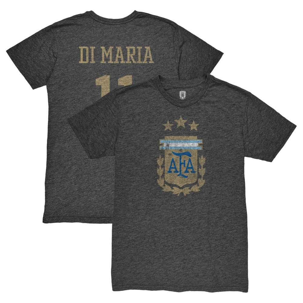 Angel Di Maria Argentina National Team 1863FC Retro Player Tri-Blend T-Shirt Black - FIFA World CUP