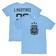 Lautaro Martinez Argentina National Team 1863FC Retro Player Tri-Blend T-Shirt Light Blue - FIFA World CUP