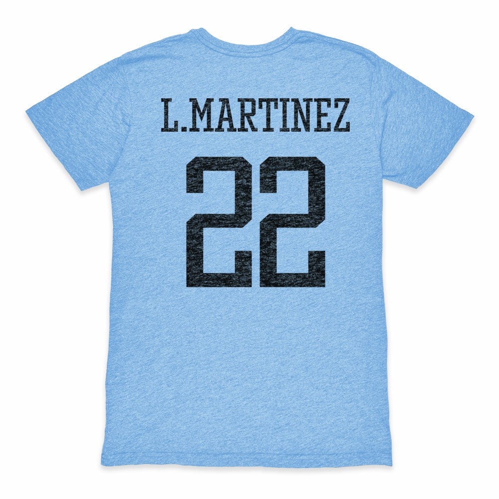 Lautaro Martinez Argentina National Team 1863FC Retro Player Tri-Blend T-Shirt Light Blue - FIFA World CUP
